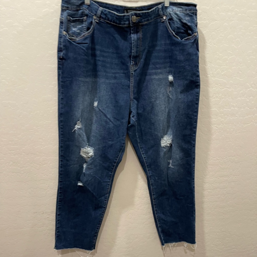 City Chic Dark Blue Distressed Chic Denim Jeans